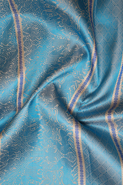 Beige and Blue Without Zari Pattu Pettu Pure Kanchipuram Silk Saree - Clio Silks