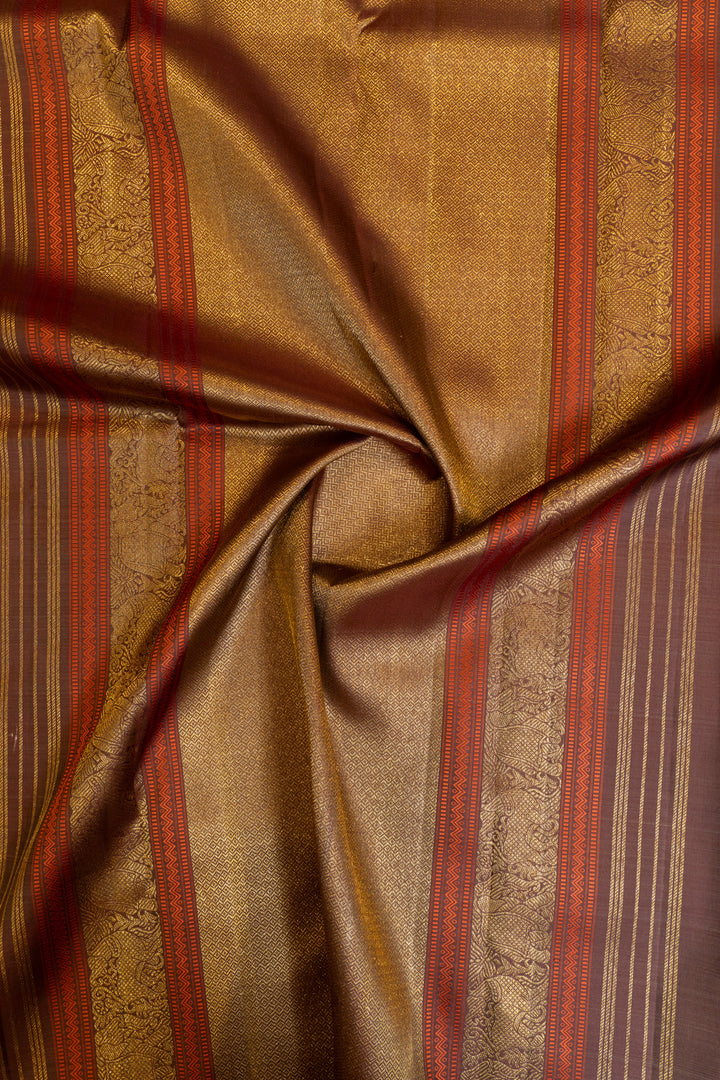 Pink and brown multi checks small&nbsp;Border Kanchipuram silk saree