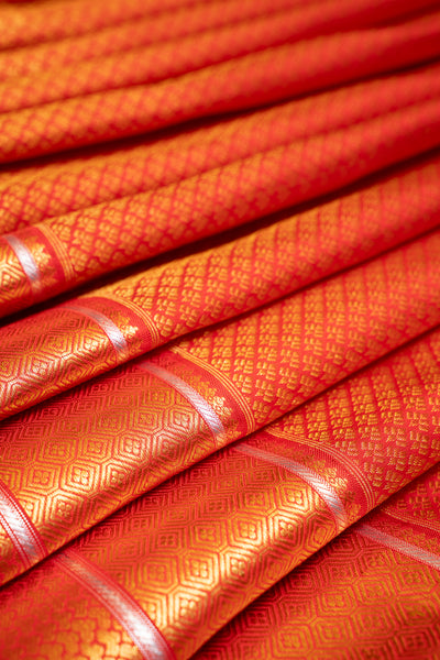 Red Brocade Pure Kanchipuram Wedding Silk Saree - Clio Silks