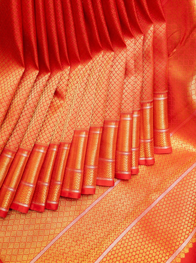 Red Brocade Pure Kanchipuram Wedding Silk Saree - Clio Silks