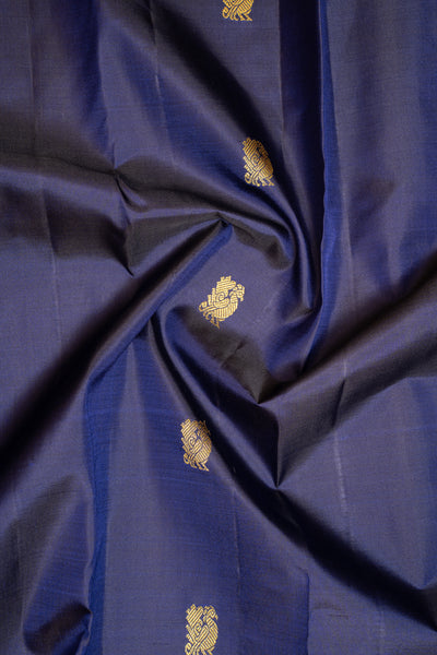 Navy Blue Rettai Pettu Pure Kanchipuram Silk Saree - Clio Silks