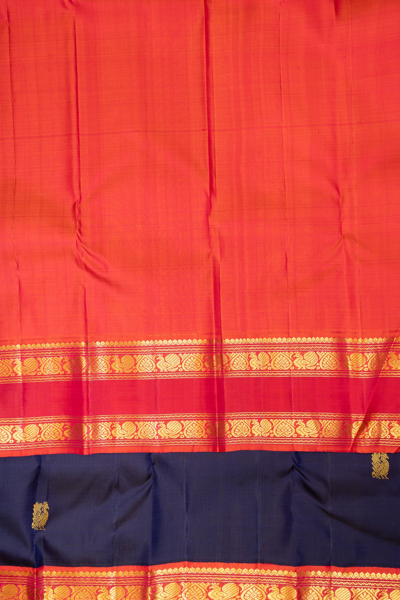 Navy Blue Rettai Pettu Pure Kanchipuram Silk Saree - Clio Silks