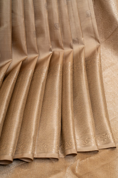 Pale gold pastel pure Kanchipuram silk saree