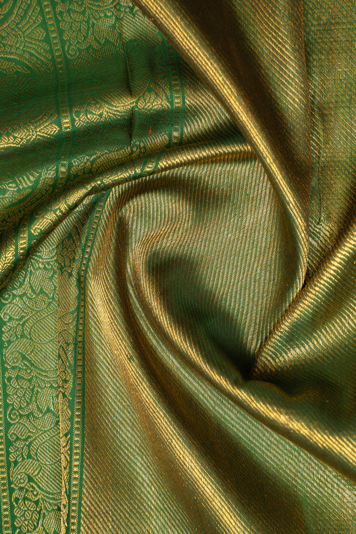 Pink and Green Varisaipettu Pure Zari Kanchipuram Silk Saree - Clio Silks