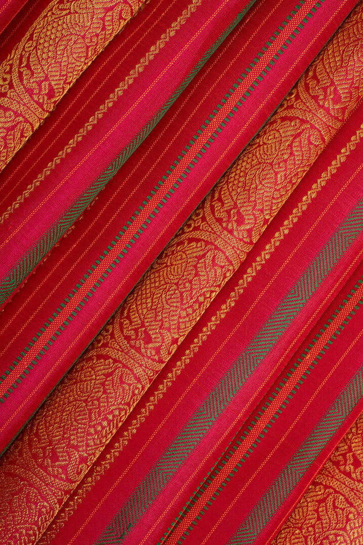 Reddish Pink Stripes Pure Kanchipuram Silk Saree
