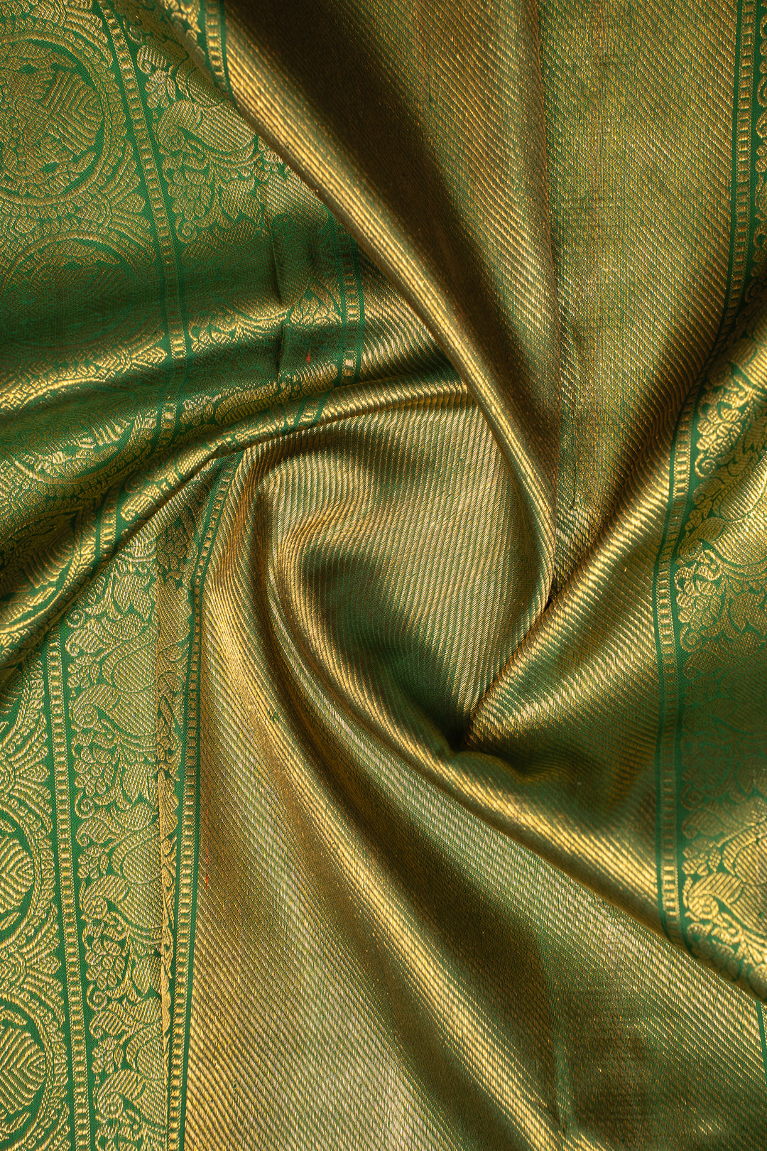 Pink and Green Varisaipettu Pure Zari Kanchipuram Silk Saree - Clio Silks