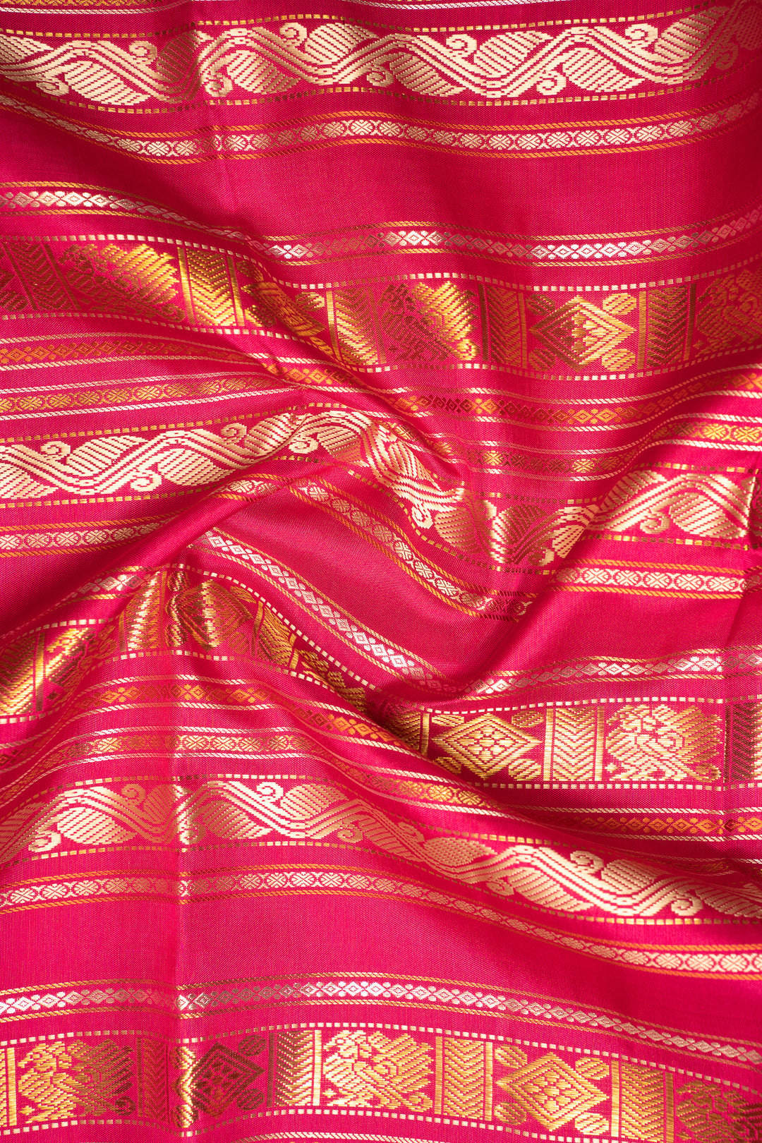 Pink and Green Varisaipettu Pure Zari Kanchipuram Silk Saree - Clio Silks