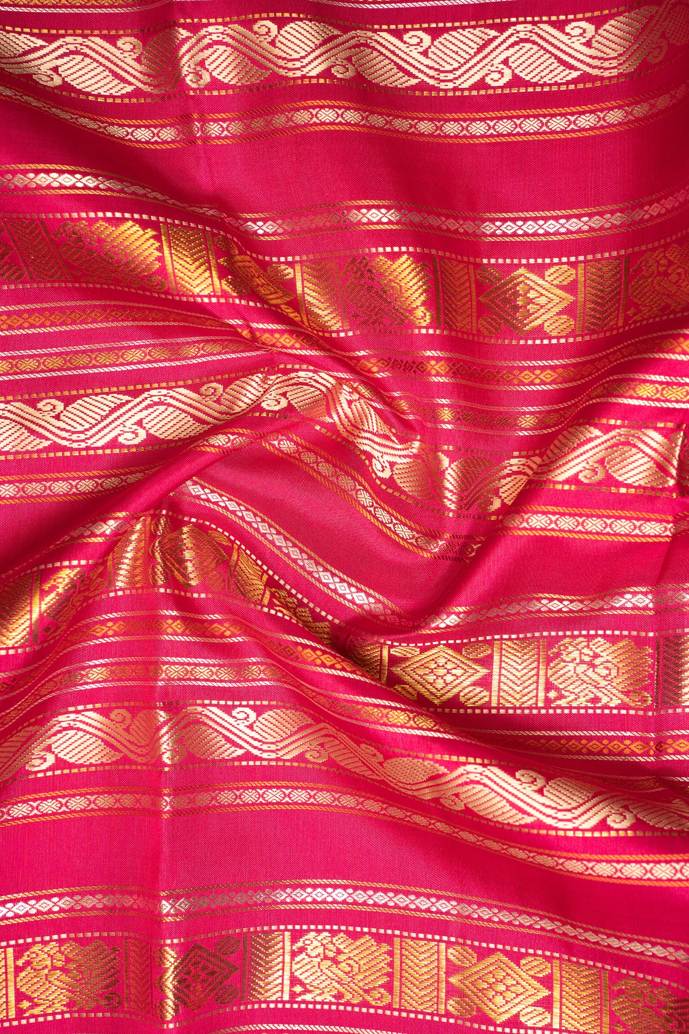 Pink and Green Varisaipettu Pure Zari Kanchipuram Silk Saree - Clio Silks