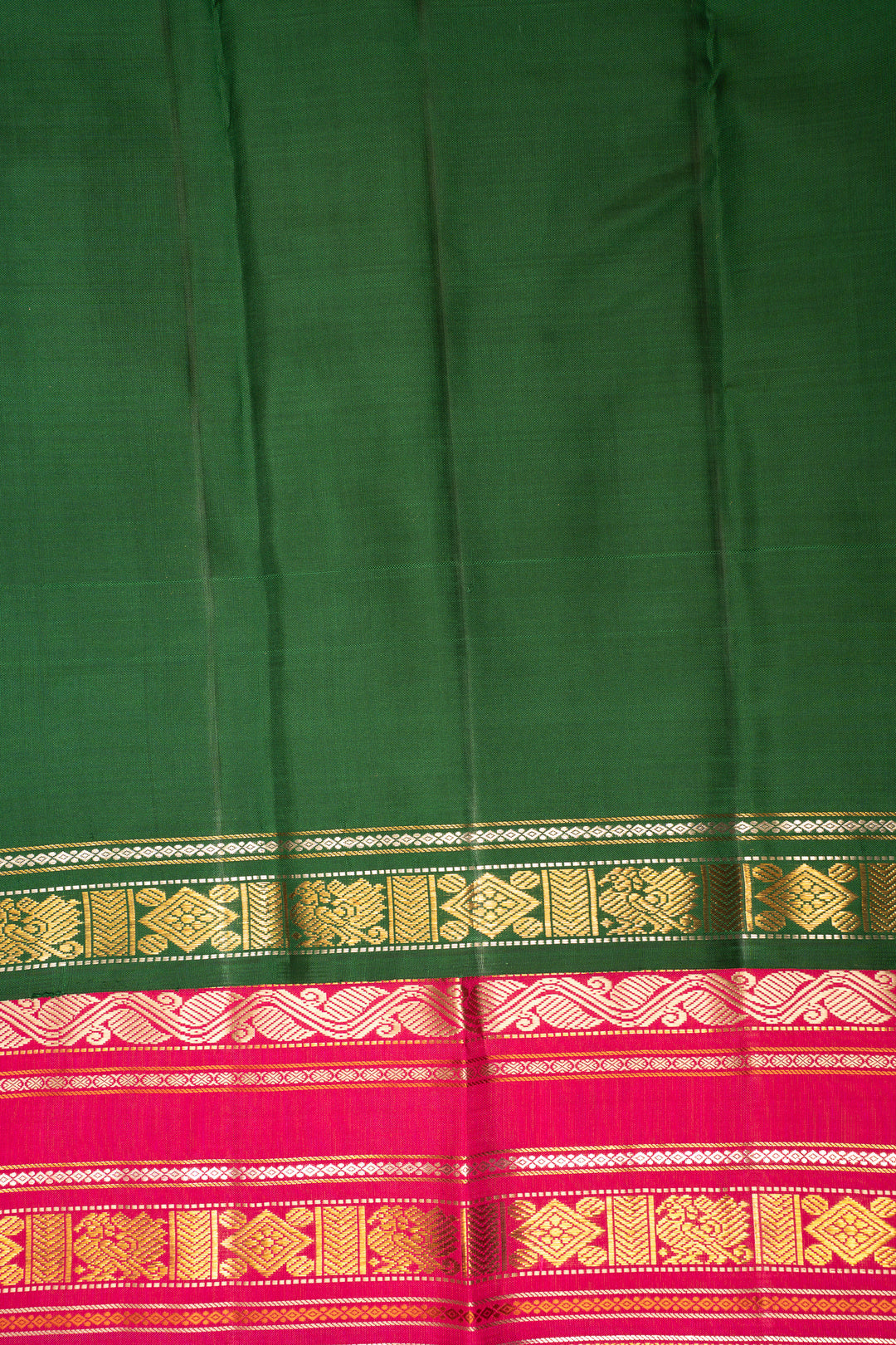 Pink and Green Varisaipettu Pure Zari Kanchipuram Silk Saree - Clio Silks