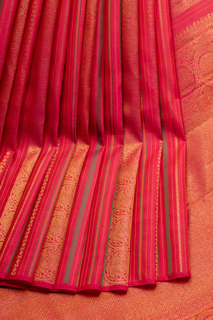 Reddish Pink Stripes Pure Kanchipuram Silk Saree