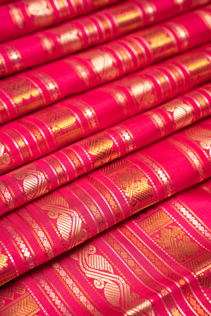 Pink and Green Varisaipettu Pure Zari Kanchipuram Silk Saree - Clio Silks