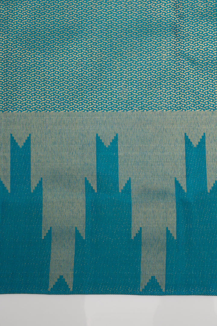 Peacock Blue Temple Brocade Pure Kanchipuram Silk Saree