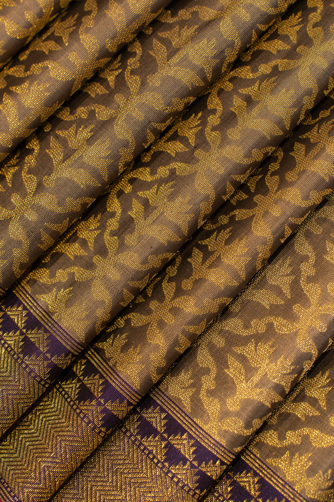 Twilight lavender floral brocade pure Kanchipuram silk saree