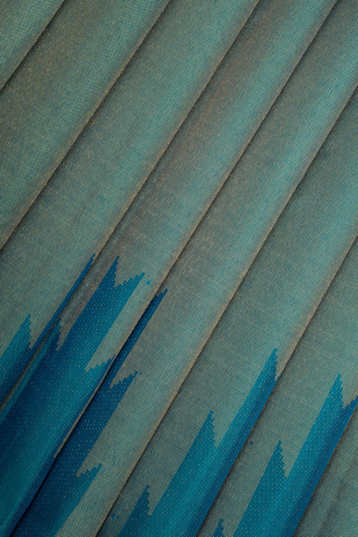 Peacock Blue Temple Brocade Pure Kanchipuram Silk Saree