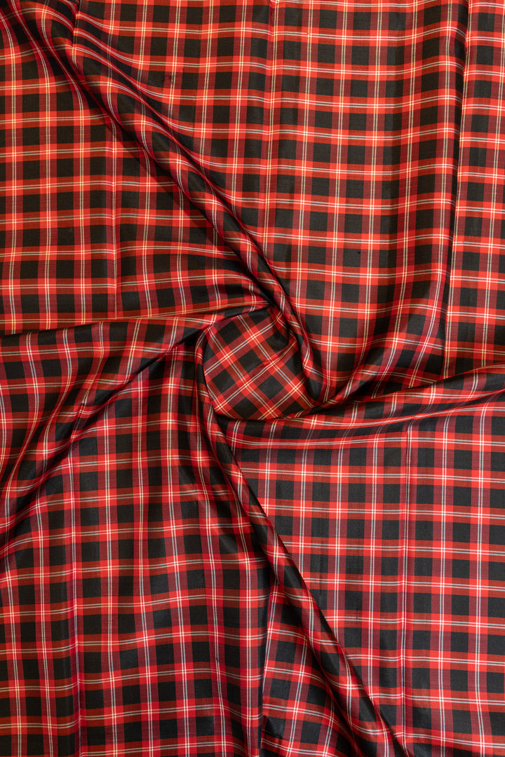 Black and red korvai checks without zari pure Kanchipuram silk saree