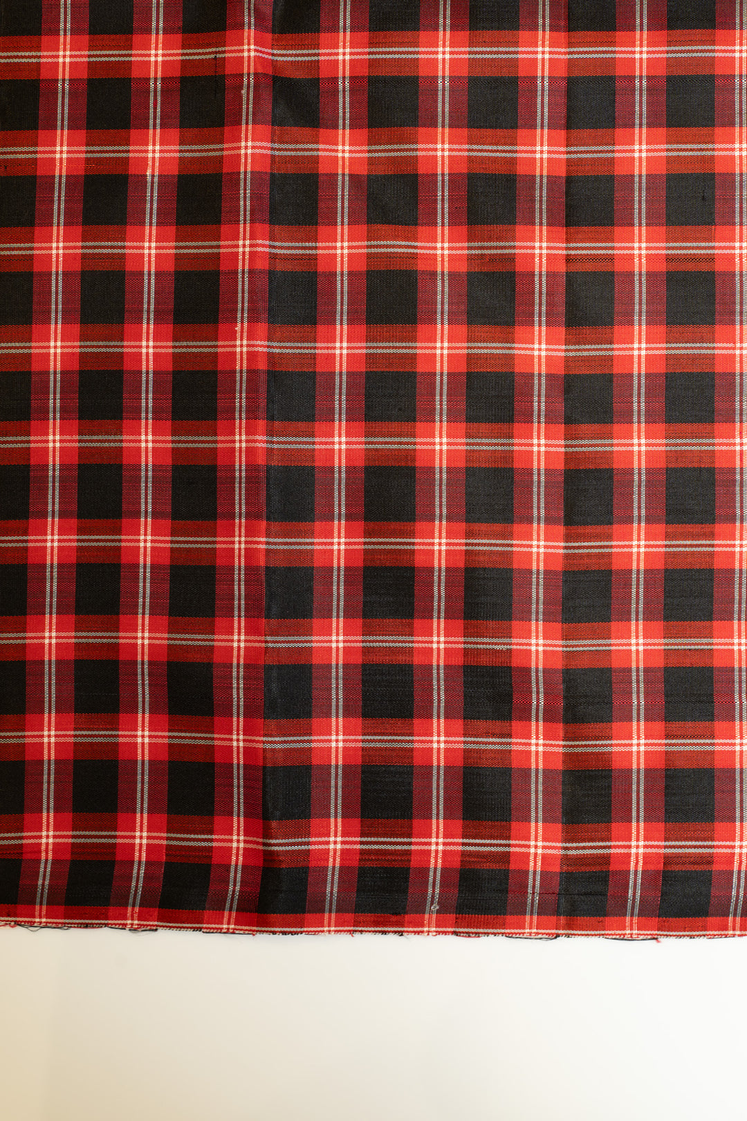 Black and red korvai checks without zari pure Kanchipuram silk saree