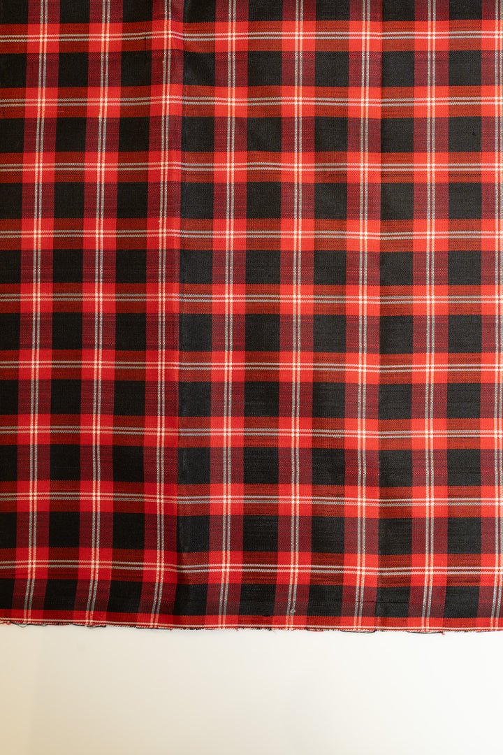 Black and red korvai checks without zari pure Kanchipuram silk saree