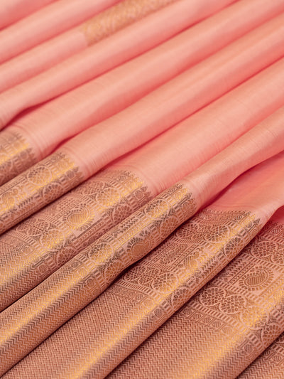 Flamingo Pink Pastel Pure Kanchipuram Silk Saree