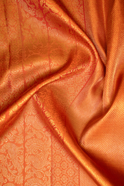 Rust Orange Pure Zari Brocade Kanchipuram Silk Saree - Clio Silks