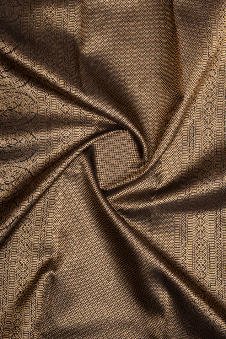 Gold and Black Temple Brocade Pure Kanchipuram Silk Saree