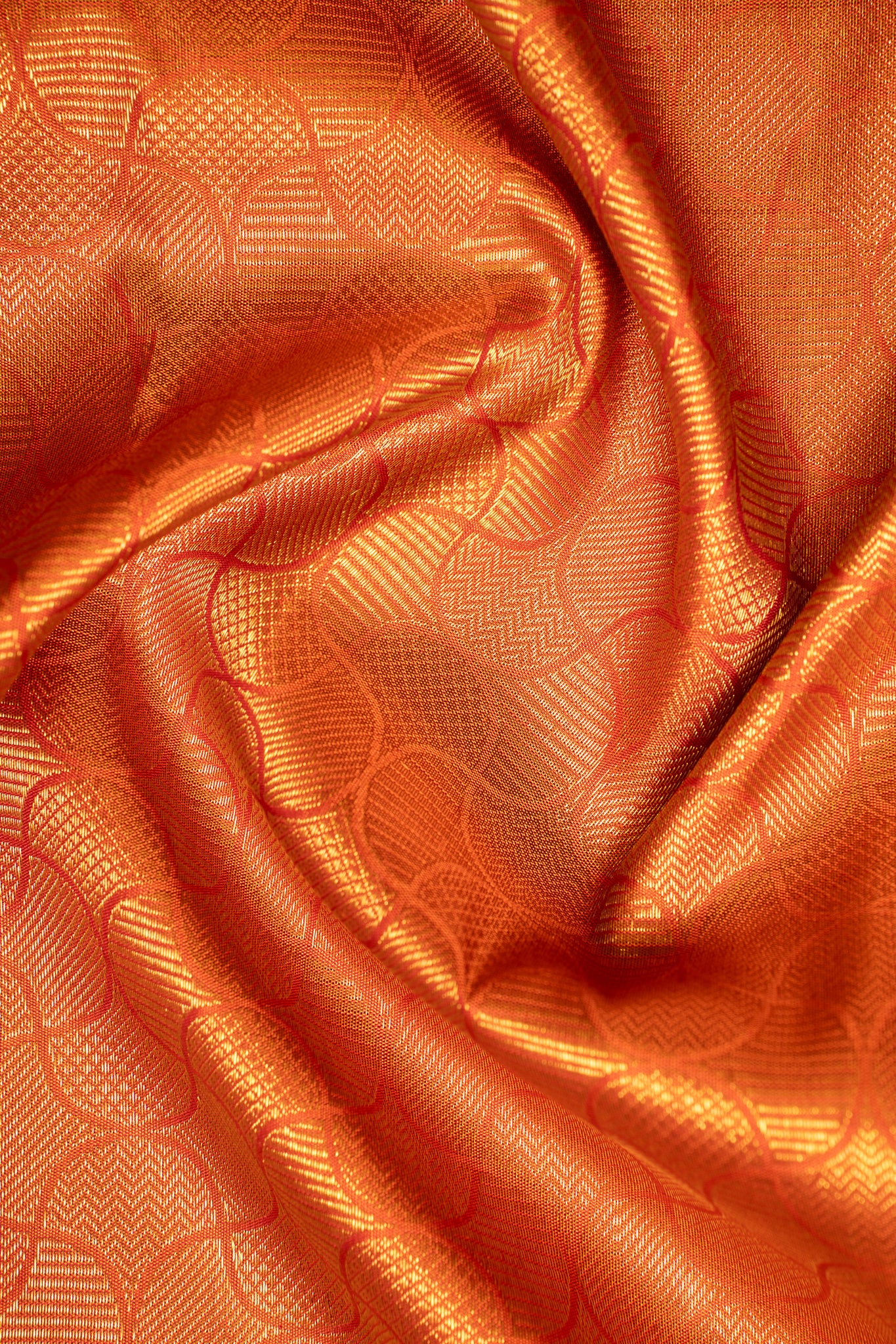 Rust Orange Pure Zari Brocade Kanchipuram Silk Saree - Clio Silks