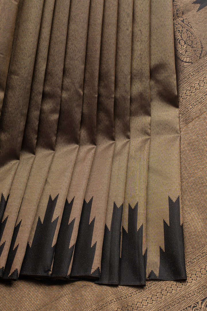 Gold and Black Temple Brocade Pure Kanchipuram Silk Saree