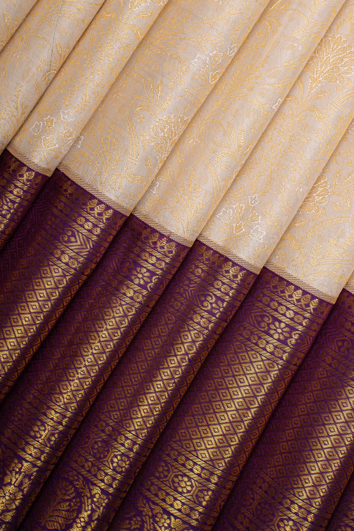 Ivory Brocade Pure Kanchipuram Silk Saree