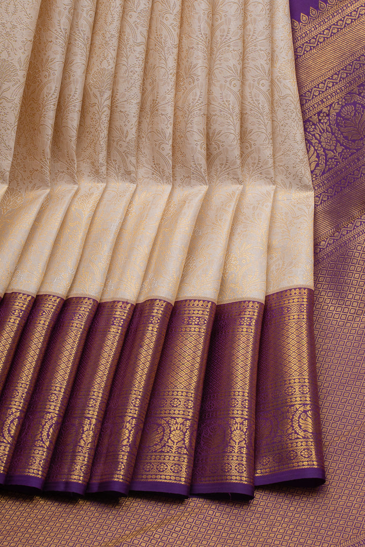 Ivory Brocade Pure Kanchipuram Silk Saree