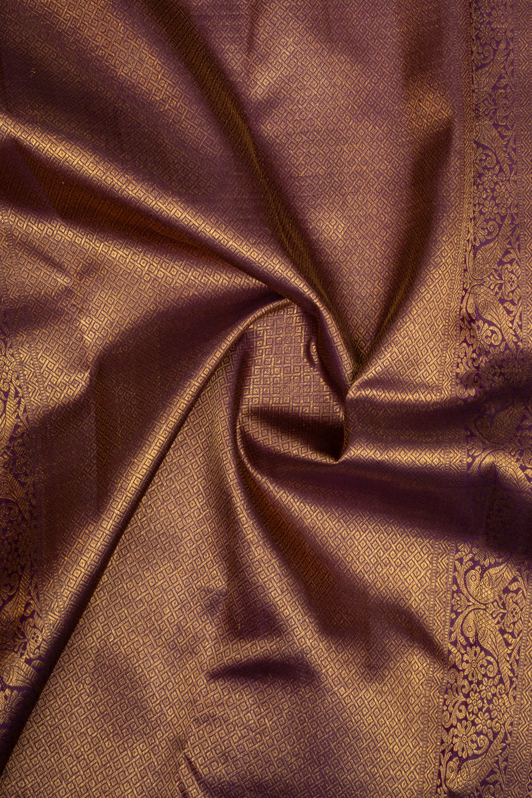 Mustard and Purple Zari Checks Classic Pure Kanchipuram Silk Saree