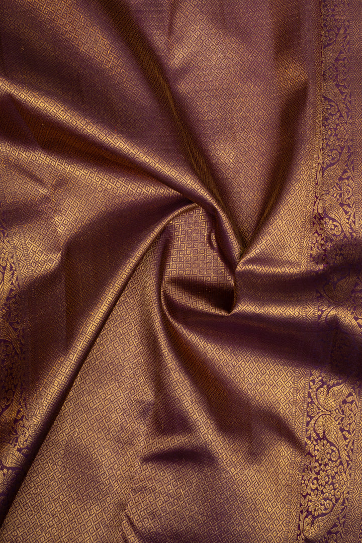 Mustard and Purple Zari Checks Classic Pure Kanchipuram Silk Saree
