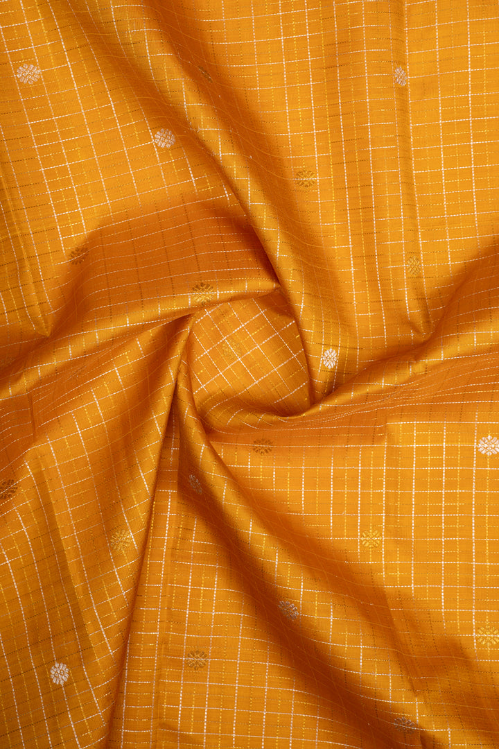 Mustard and Purple Zari Checks Classic Pure Kanchipuram Silk Saree