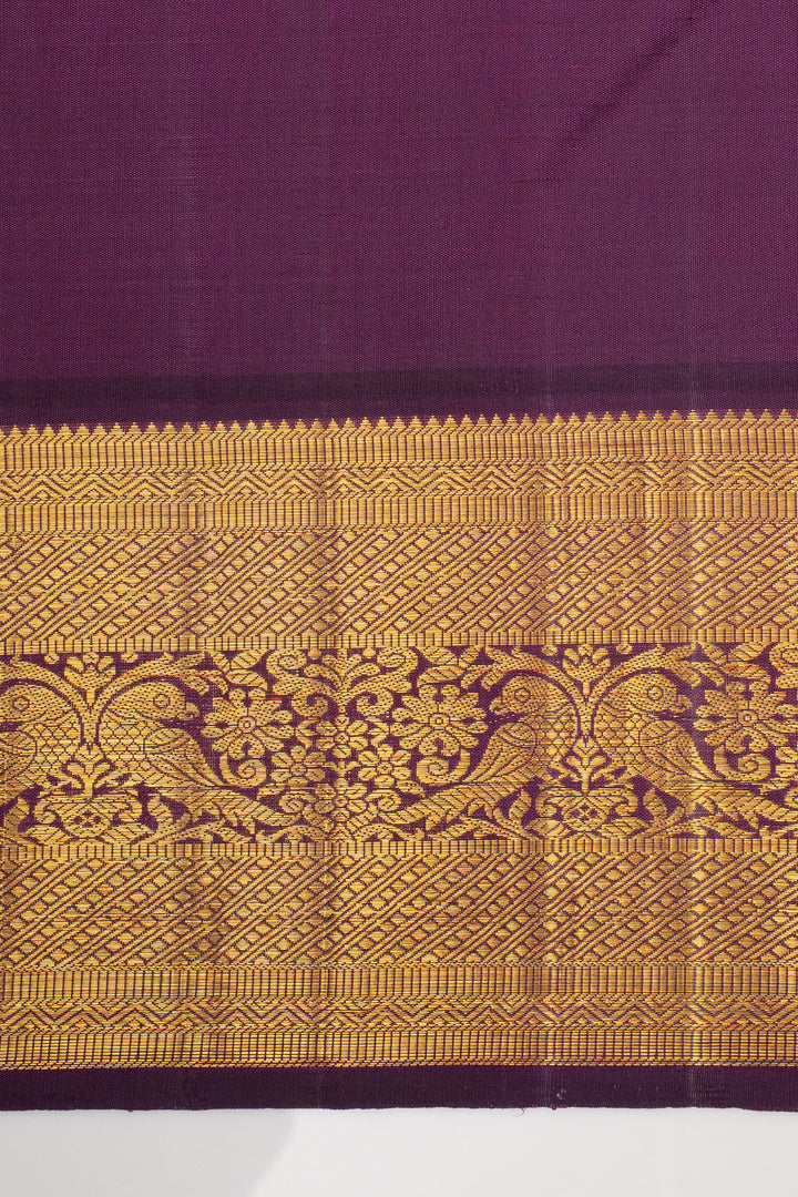 Mustard and Purple Zari Checks Classic Pure Kanchipuram Silk Saree
