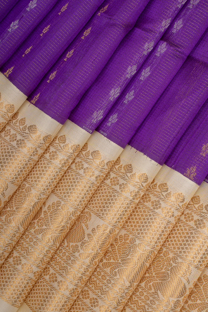 Purple and Ivory Vairaoosi Pure Silk Cotton Saree