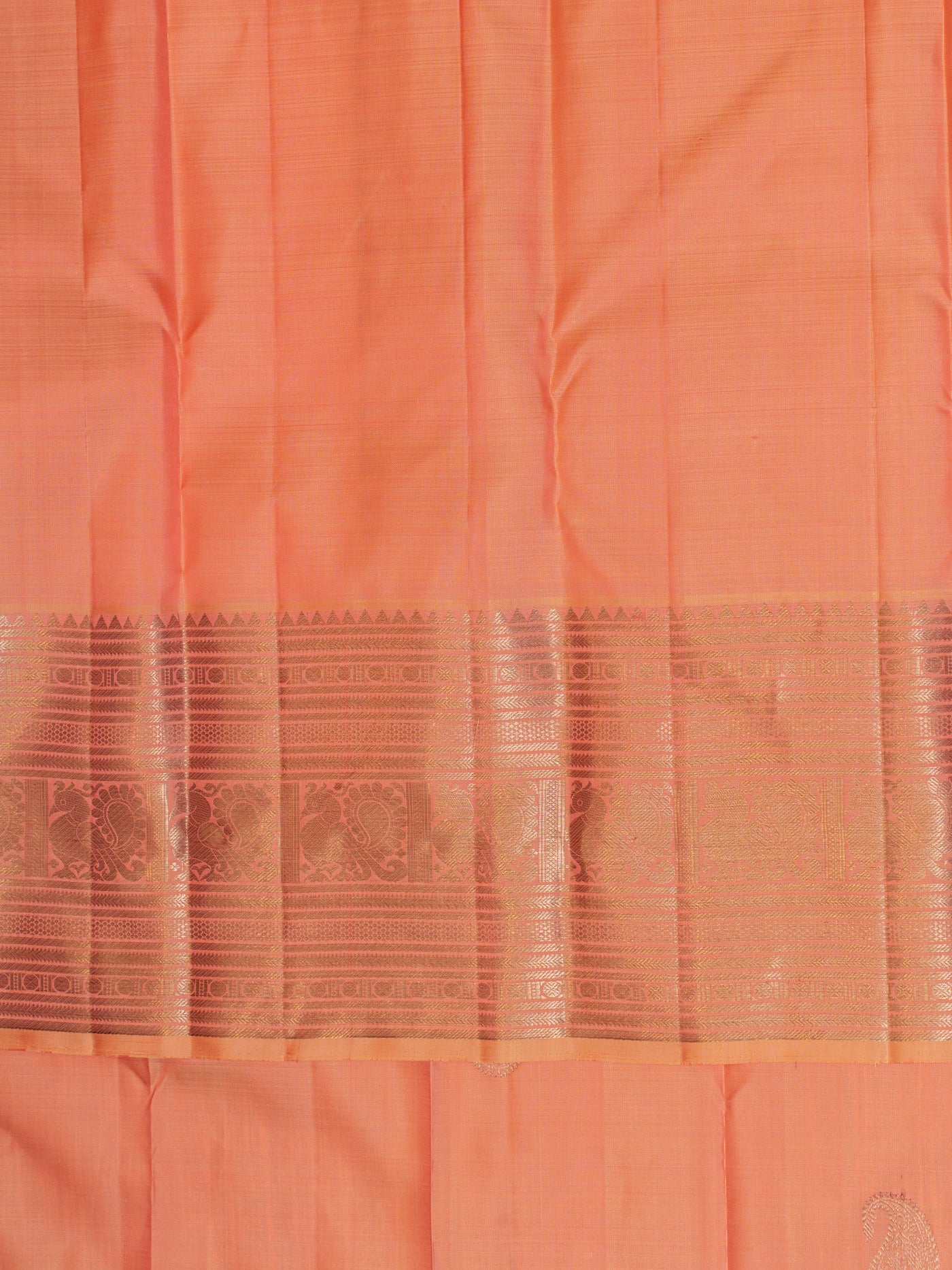 Flamingo peach pastel pure Kanchipuram silk saree