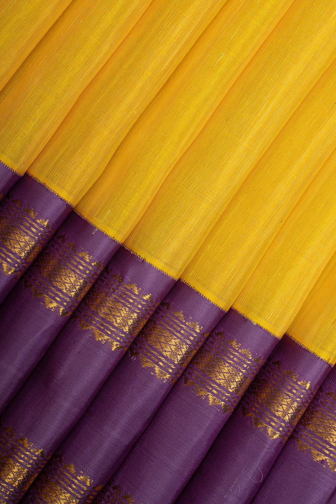 Yellow and Purple Traditional Pure Kanchipuram Silk Saree