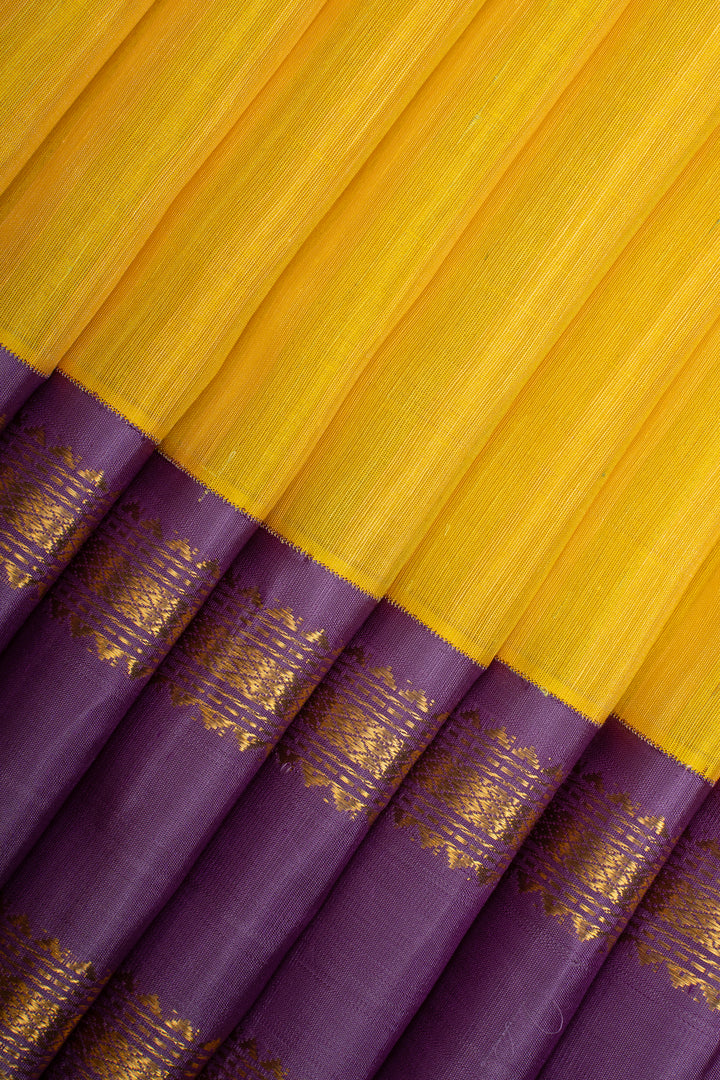 Yellow and Purple Traditional Pure Kanchipuram Silk Saree