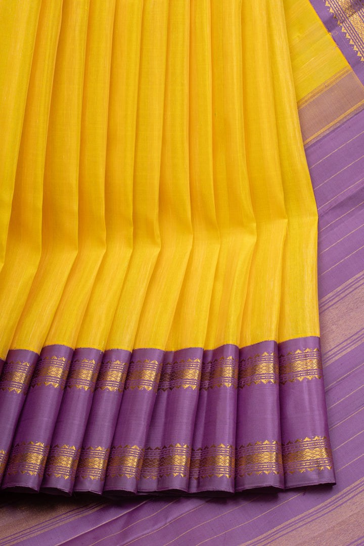 Yellow and Purple Traditional Pure Kanchipuram Silk Saree