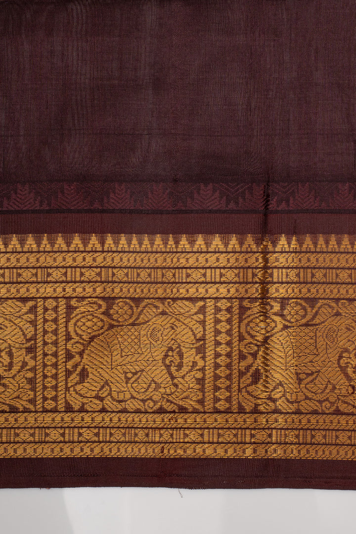 Yellow and Brown Zari Checks Pure Silk Cotton Saree