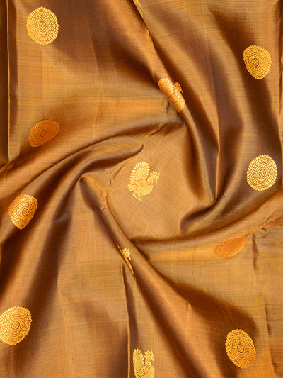 Khaki Gold Thread Motifs Kanchipuram Silk Saree