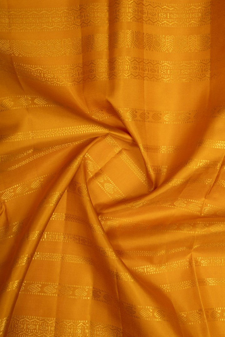 Mustard Stripes Ganga Jamuna Pure Kanchipuram Silk Saree