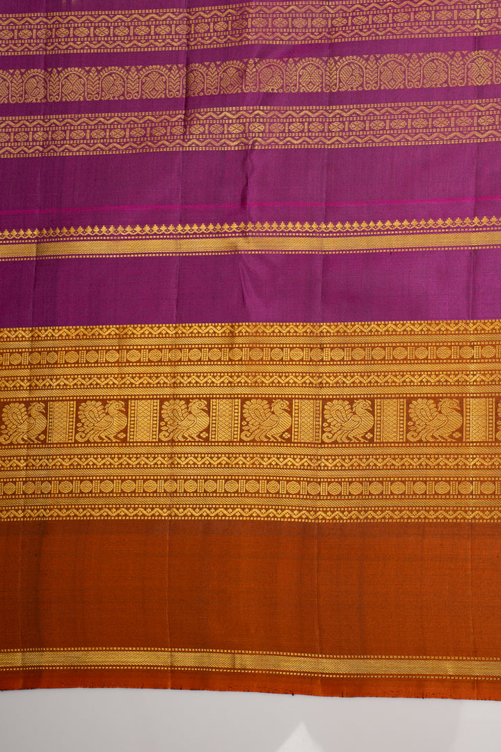 Mustard Stripes Ganga Jamuna Pure Kanchipuram Silk Saree