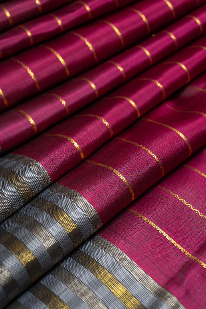 Magenta Stripes Pure Kanchipuram Silk Saree - Clio Silks