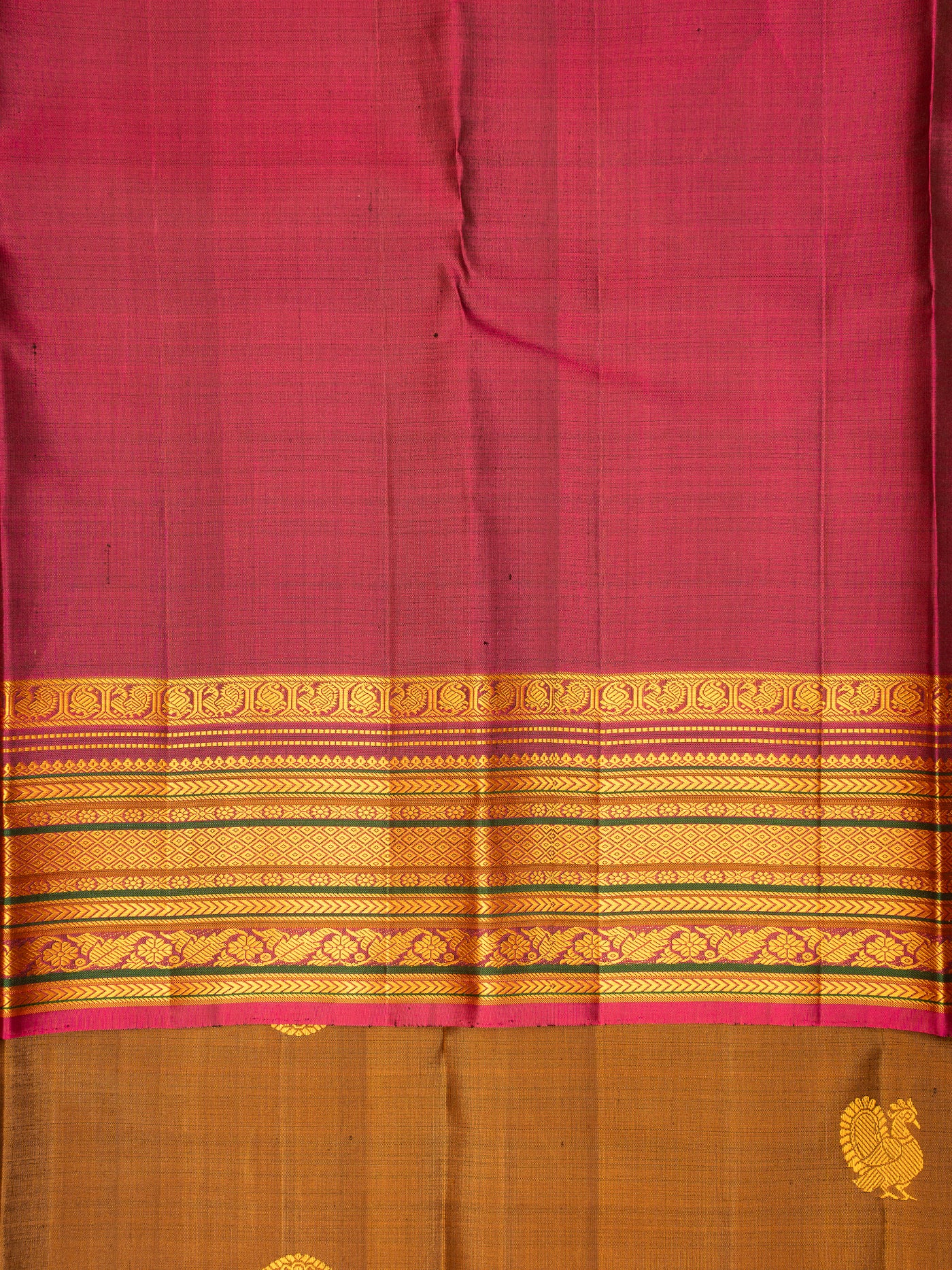 Khaki Gold Thread Motifs Kanchipuram Silk Saree