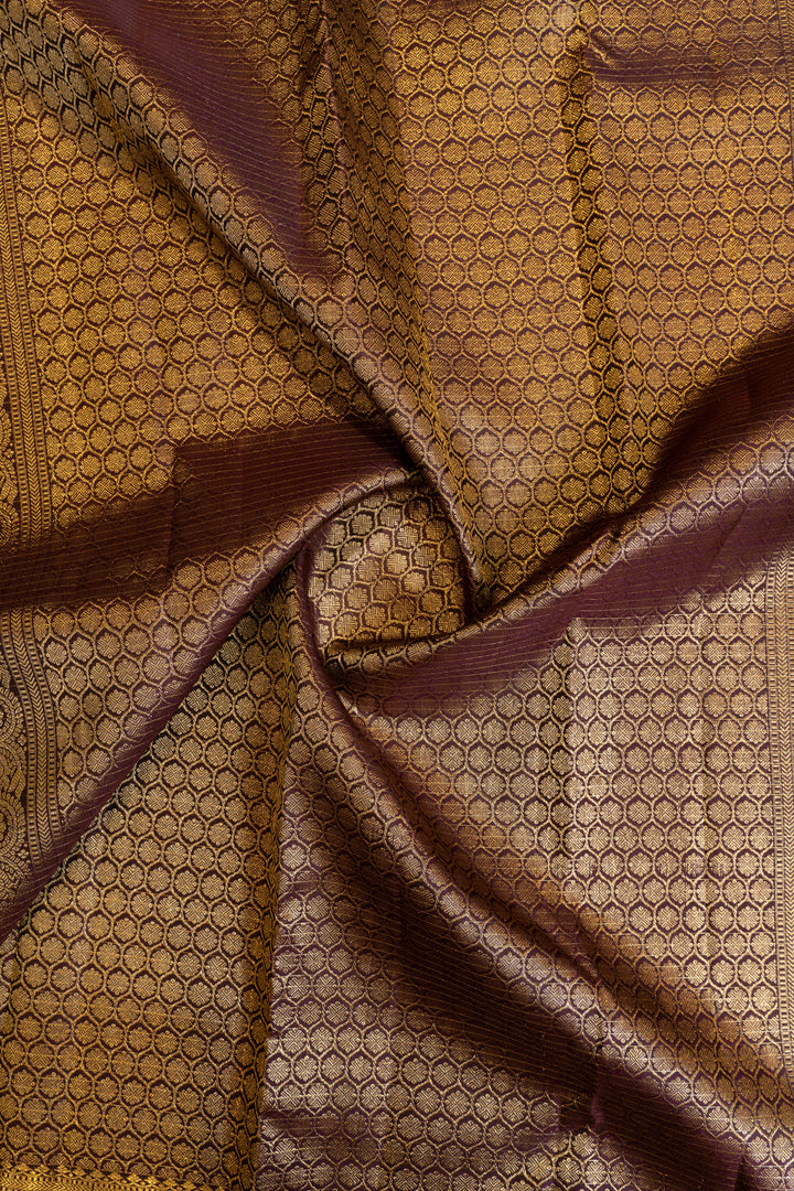 Greyish blue and jamun traditional pure Kanchipuram silk saree