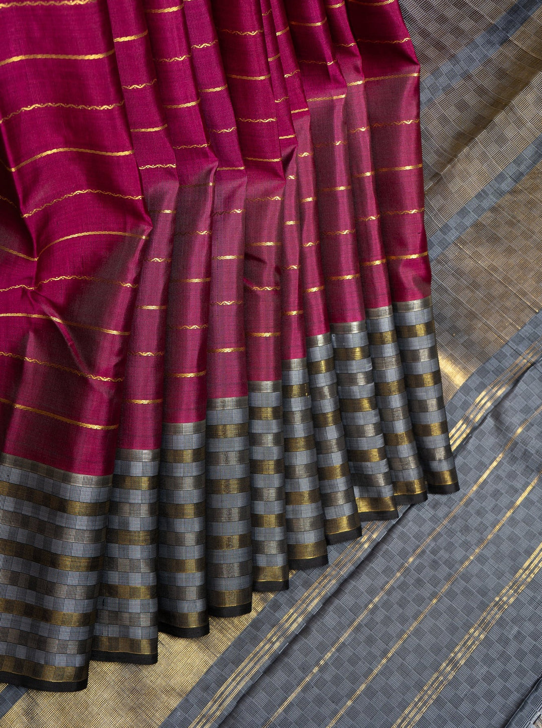 Magenta Stripes Pure Kanchipuram Silk Saree - Clio Silks
