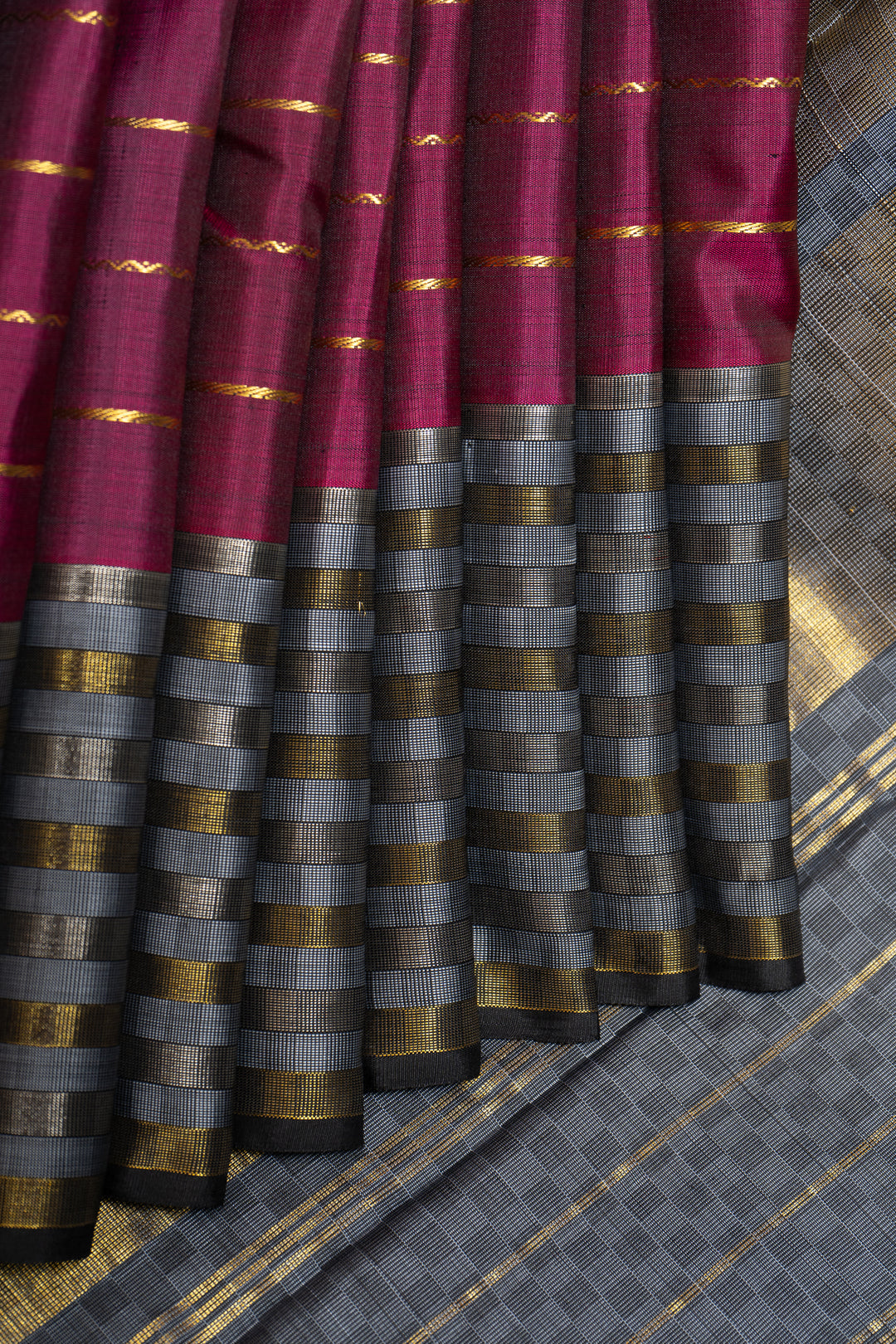 Magenta Stripes Pure Kanchipuram Silk Saree - Clio Silks