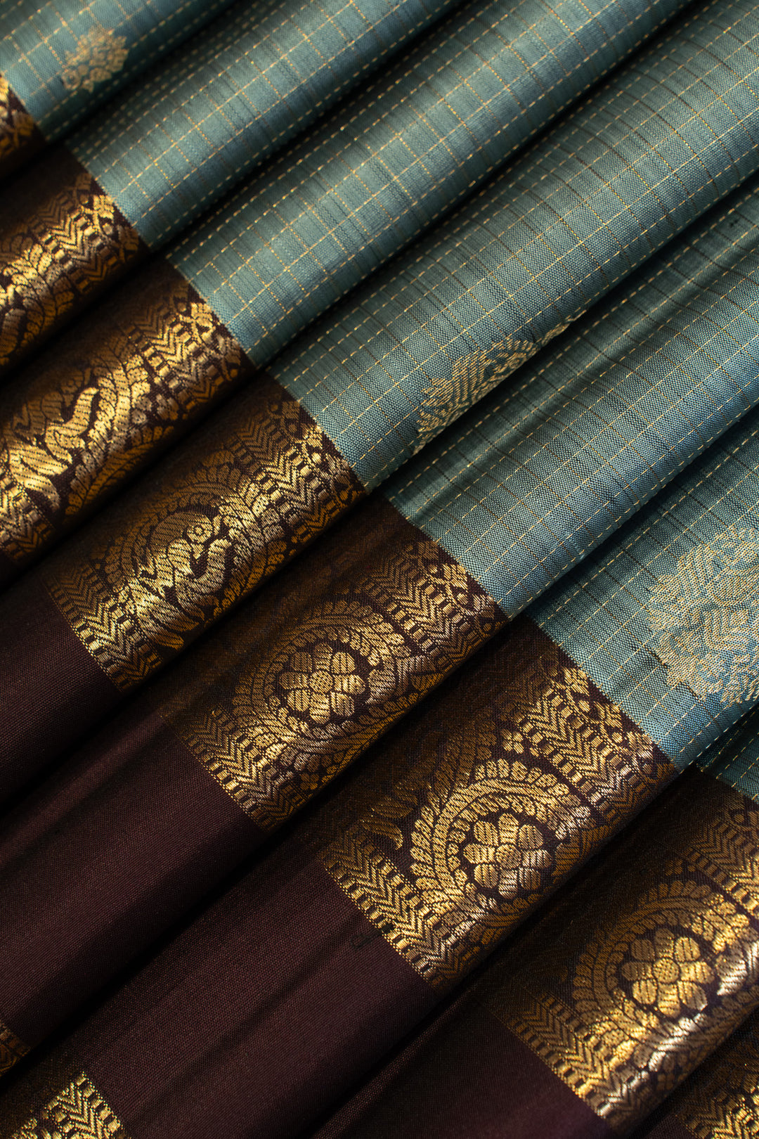 Greyish blue and jamun traditional pure Kanchipuram silk saree