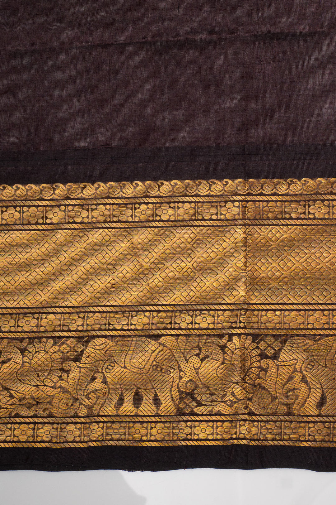 Brown Elephant Motifs Zari Checks Pure Silk Cotton Saree