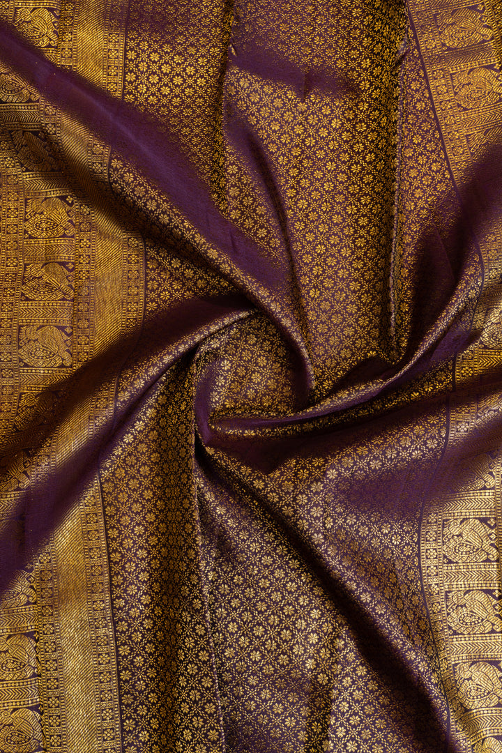 Rust maroon Varisaipettu pure Kanchipuram silk saree
