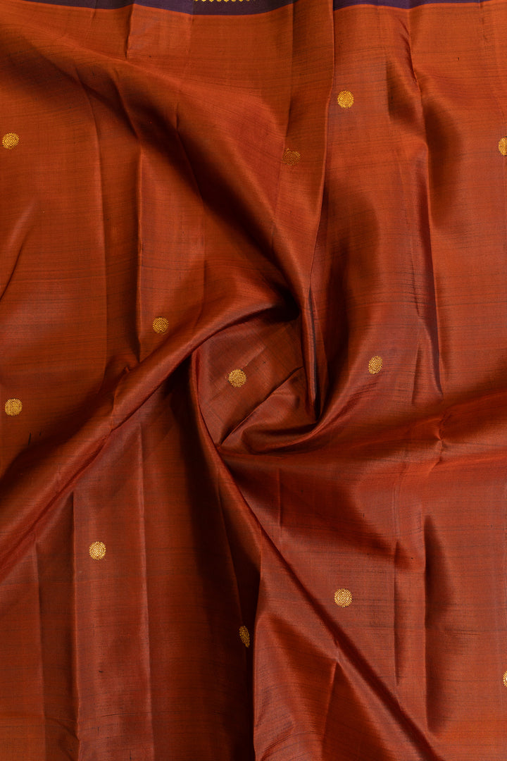 Rust maroon Varisaipettu pure Kanchipuram silk saree